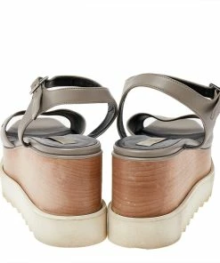 Cheapest 😍 Stella McCartney Grey Faux Leather Wedge 🩴 Sandals Size 40 For 👩 Women 😍 -Stella McCartney Shop luxury women stella mccartney used shoes p491766 003