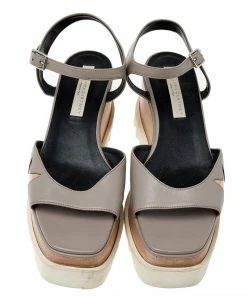 Cheapest 😍 Stella McCartney Grey Faux Leather Wedge 🩴 Sandals Size 40 For 👩 Women 😍 -Stella McCartney Shop luxury women stella mccartney used shoes p491766 004