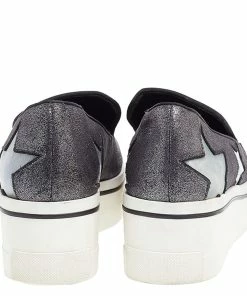 Coupon 🎉 Stella McCartney Metallic Grey Faux Suede And Satin Binx Star Platform Slip On 👟 Sneakers Size 38 For 👩 Women 😀 -Stella McCartney Shop luxury women stella mccartney used shoes p492808 006
