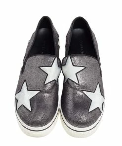 Coupon 🎉 Stella McCartney Metallic Grey Faux Suede And Satin Binx Star Platform Slip On 👟 Sneakers Size 38 For 👩 Women 😀 -Stella McCartney Shop luxury women stella mccartney used shoes p492808 1631178060 009