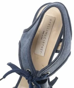 Promo 🛒 Stella McCartney Navy Blue Faux Leather And Canvas Platform Ankle Wrap Tassel 🩴 Sandals Size 38.5 For 👩 Women 🛒 -Stella McCartney Shop luxury women stella mccartney used shoes p492836 002