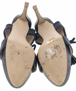 Promo 🛒 Stella McCartney Navy Blue Faux Leather And Canvas Platform Ankle Wrap Tassel 🩴 Sandals Size 38.5 For 👩 Women 🛒 -Stella McCartney Shop luxury women stella mccartney used shoes p492836 004