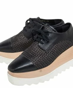 Best Sale ❤️ Stella McCartney Black Woven Faux Leather Elyse Platform Derby 👟 Sneakers Size 38 For 👩 Women 👍 -Stella McCartney Shop luxury women stella mccartney used shoes p493015 002