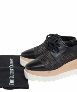 Best Sale ❤️ Stella McCartney Black Woven Faux Leather Elyse Platform Derby 👟 Sneakers Size 38 For 👩 Women 👍 -Stella McCartney Shop luxury women stella mccartney used shoes p493015 006