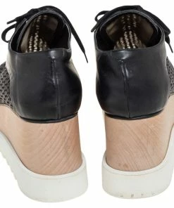 Best Sale ❤️ Stella McCartney Black Woven Faux Leather Elyse Platform Derby 👟 Sneakers Size 38 For 👩 Women 👍 -Stella McCartney Shop luxury women stella mccartney used shoes p493015 009