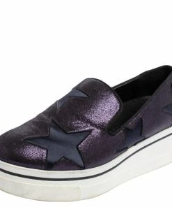New 🔔 Stella McCartney Metallic Plum/Black Faux Suede And Fabric Binx Star Platform 👟 Sneakers Size 38 For 👩 Women 👏