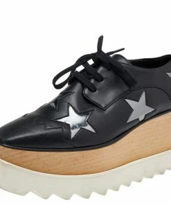 New 😀 Stella McCartney Black Faux Leather Elyse Platform 👟 Sneakers Size 34.5 For 👩 Women 🥰