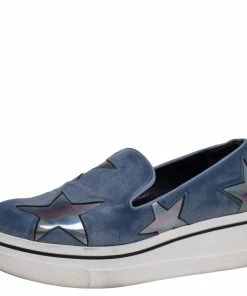 Hot Sale ๐ฅ Stella McCartney Blue Faux Leather Binx Star Slip-On Platform ๐ Sneakers Size 38 For ๐ฉ Women ๐