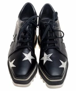 Deals 😉 Stella McCartney Black Faux Leather Elyse Star Platform Lace Up 👟 Sneakers Size 35 For 👩 Women 🤩 -Stella McCartney Shop luxury women stella mccartney used shoes p504890 001