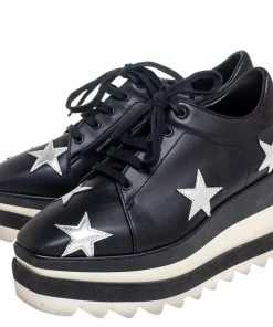 Deals 😉 Stella McCartney Black Faux Leather Elyse Star Platform Lace Up 👟 Sneakers Size 35 For 👩 Women 🤩 -Stella McCartney Shop luxury women stella mccartney used shoes p504890 005