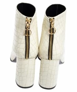 Best Sale ✨ Stella McCartney White Croc Embossed Faux Leather Peep Toe Ankle 🥾 Boots Size 37.5 For 👩 Women 🌟 -Stella McCartney Shop luxury women stella mccartney used shoes p506006 004