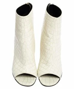 Best Sale ✨ Stella McCartney White Croc Embossed Faux Leather Peep Toe Ankle 🥾 Boots Size 37.5 For 👩 Women 🌟 -Stella McCartney Shop luxury women stella mccartney used shoes p506006 006