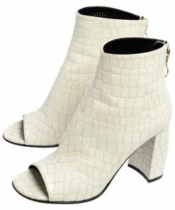 Best Sale ✨ Stella McCartney White Croc Embossed Faux Leather Peep Toe Ankle 🥾 Boots Size 37.5 For 👩 Women 🌟 -Stella McCartney Shop luxury women stella mccartney used shoes p506006 007