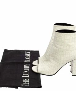 Best Sale ✨ Stella McCartney White Croc Embossed Faux Leather Peep Toe Ankle 🥾 Boots Size 37.5 For 👩 Women 🌟 -Stella McCartney Shop luxury women stella mccartney used shoes p506006 009