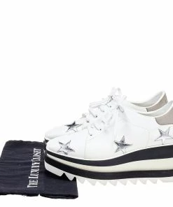 Buy 🧨 Stella McCartney White Faux Leather Elyse Star Platform Lace Up 👟 Sneakers Size 37.5 For 👩 Women 🧨 -Stella McCartney Shop luxury women stella mccartney used shoes p509221 001