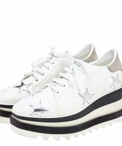 Buy 🧨 Stella McCartney White Faux Leather Elyse Star Platform Lace Up 👟 Sneakers Size 37.5 For 👩 Women 🧨 -Stella McCartney Shop luxury women stella mccartney used shoes p509221 002