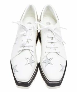 Buy 🧨 Stella McCartney White Faux Leather Elyse Star Platform Lace Up 👟 Sneakers Size 37.5 For 👩 Women 🧨 -Stella McCartney Shop luxury women stella mccartney used shoes p509221 006