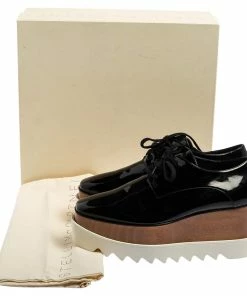 Flash Sale 🎉 Stella McCartney Black Faux Patent Leather Elyse Platform Derby Size 38 For 👩 Women ❤️ -Stella McCartney Shop luxury women stella mccartney used shoes p512338 003