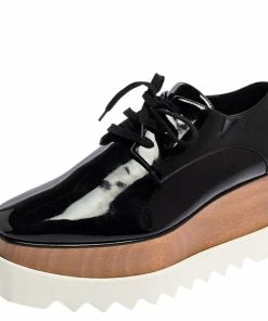 Flash Sale ๐ Stella McCartney Black Faux Patent Leather Elyse Platform Derby Size 38 For ๐ฉ Women โค๏ธ