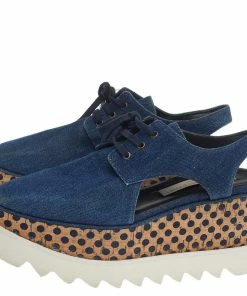 Deals 🔥 Stella McCartney Blue Cut Out Denim Elyse Lace Up Platform Oxfords Size 35 For 👩 Women ❤️ -Stella McCartney Shop luxury women stella mccartney used shoes p514804 006
