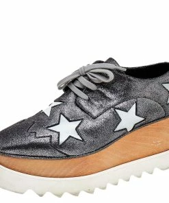 Promo 🥰 Stella McCartney Metallic Faux Suede Elyse Star Platform Derby Size 37 For 👩 Women 😉