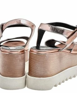 Cheapest 🥰 Stella McCartney Metallic Rose Gold Faux Patent Leather Elyse Star Platform Ankle Strap 🩴 Sandals Size 37 For 👩 Women 😍 -Stella McCartney Shop luxury women stella mccartney used shoes p519874 001