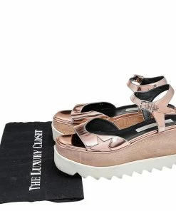 Cheapest 🥰 Stella McCartney Metallic Rose Gold Faux Patent Leather Elyse Star Platform Ankle Strap 🩴 Sandals Size 37 For 👩 Women 😍 -Stella McCartney Shop luxury women stella mccartney used shoes p519874 004