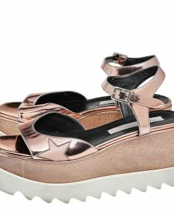 Cheapest 🥰 Stella McCartney Metallic Rose Gold Faux Patent Leather Elyse Star Platform Ankle Strap 🩴 Sandals Size 37 For 👩 Women 😍 -Stella McCartney Shop luxury women stella mccartney used shoes p519874 005