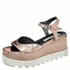 Cheapest 🥰 Stella McCartney Metallic Rose Gold Faux Patent Leather Elyse Star Platform Ankle Strap 🩴 Sandals Size 37 For 👩 Women 😍 -Stella McCartney Shop luxury women stella mccartney used shoes p519874 006