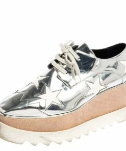 Cheap ๐ Stella McCartney Silver/White Faux Leather And Elyse Star Platform Derby Size 38.5 For ๐ฉ Women ๐