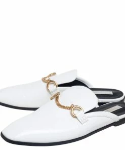Cheap 🎁 Stella McCartney White Faux Patent Leather Chain Slide Mules Size 40 For 👩 Women ❤️ -Stella McCartney Shop luxury women stella mccartney used shoes p521765 004