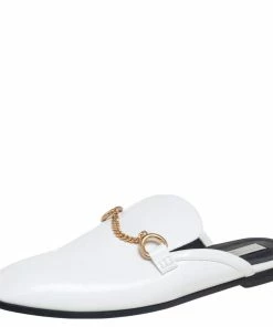 Cheap 🎁 Stella McCartney White Faux Patent Leather Chain Slide Mules Size 40 For 👩 Women ❤️