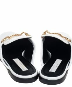 Cheap 🎁 Stella McCartney White Faux Patent Leather Chain Slide Mules Size 40 For 👩 Women ❤️ -Stella McCartney Shop luxury women stella mccartney used shoes p521765 009