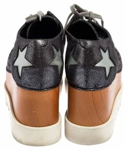 Discount 😍 Stella McCartney Metallic Grey Faux Suede Elyse Star Platform Derby Size 38.5 For 👩 Women 🛒 -Stella McCartney Shop luxury women stella mccartney used shoes p521846 005