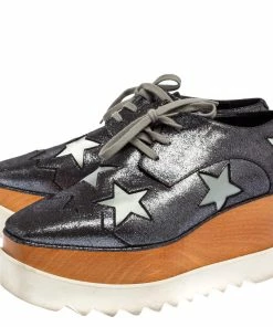 Discount 😍 Stella McCartney Metallic Grey Faux Suede Elyse Star Platform Derby Size 38.5 For 👩 Women 🛒 -Stella McCartney Shop luxury women stella mccartney used shoes p521846 006