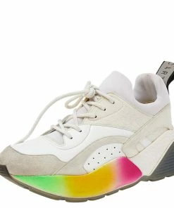 Hot Sale ⌛ Stella McCartney White/Grey Faux Leather Eclypse Low Top 👟 Sneakers Size 38 For 👩 Women ✔️