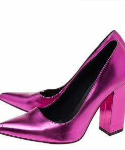 Top 10 🌟 Stella McCartney Metallic Pink Faux Leather Block Heel Pointed-Toe Pumps Size 36 For 👩 Women ❤️ -Stella McCartney Shop luxury women stella mccartney used shoes p527901 1635915312 002