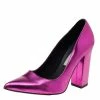 Top 10 🌟 Stella McCartney Metallic Pink Faux Leather Block Heel Pointed-Toe Pumps Size 36 For 👩 Women ❤️