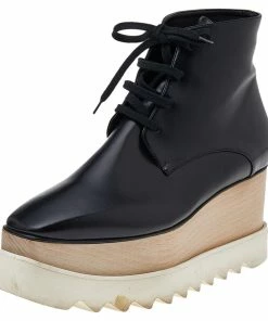 Budget 😍 Stella McCartney Black Faux Leather Platform Lace Up Ankle 🥾 Boots Size 38 For 👩 Women ✨
