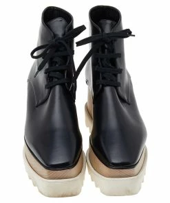Budget 😍 Stella McCartney Black Faux Leather Platform Lace Up Ankle 🥾 Boots Size 38 For 👩 Women ✨ -Stella McCartney Shop luxury women stella mccartney used shoes p532796 009