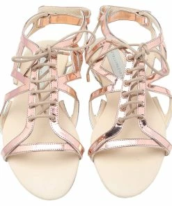 Flash Sale ✨ Stella McCartney Rose Gold Patent Leather Cutout Accent Gladiator Flat 🩴 Sandals Size 38 For 👩 Women 🔔 -Stella McCartney Shop luxury women stella mccartney used shoes p532806 003