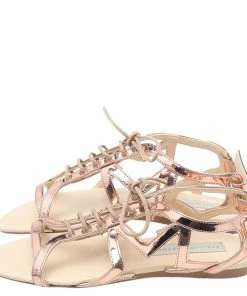 Flash Sale ✨ Stella McCartney Rose Gold Patent Leather Cutout Accent Gladiator Flat 🩴 Sandals Size 38 For 👩 Women 🔔 -Stella McCartney Shop luxury women stella mccartney used shoes p532806 007