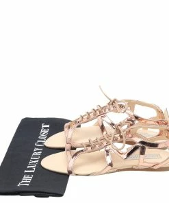 Flash Sale ✨ Stella McCartney Rose Gold Patent Leather Cutout Accent Gladiator Flat 🩴 Sandals Size 38 For 👩 Women 🔔 -Stella McCartney Shop luxury women stella mccartney used shoes p532806 008