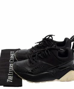 Outlet 🔥 Stella McCartney Black Faux Leather And Faux Croc Leather 👟 Sneakers Size 38 For 👩 Women 😍 -Stella McCartney Shop luxury women stella mccartney used shoes p543627 008