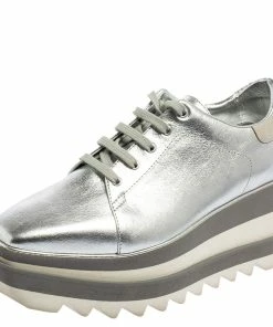 Brand new 😉 Stella McCartney Silver Faux Leather Elyse Platform Derby 👟 Sneakers Size 37 For 👩 Women 🌟