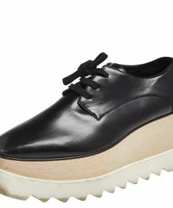Cheapest 😀 Stella McCartney Black Faux Leather Elyse Platform Derby 👟 Sneakers Size 37 For 👩 Women 🔔