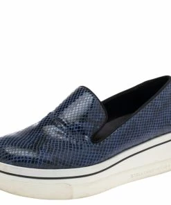 Best Sale 😍 Stella McCartney Blue Faux Snakeskin Embossed Leather Platform Binx 👟 Sneakers Size 37 For 👩 Women ✔️