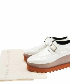 Outlet ⌛ Stella McCartney White Brogue Faux Leather Elyse Monk Platform Derby Size 37 For 👩 Women ✨ -Stella McCartney Shop luxury women stella mccartney used shoes p555236 001