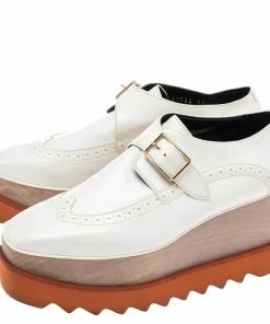 Outlet ⌛ Stella McCartney White Brogue Faux Leather Elyse Monk Platform Derby Size 37 For 👩 Women ✨ -Stella McCartney Shop luxury women stella mccartney used shoes p555236 002