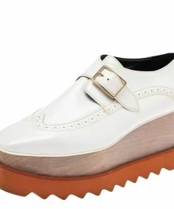 Outlet โ Stella McCartney White Brogue Faux Leather Elyse Monk Platform Derby Size 37 For ๐ฉ Women โจ
